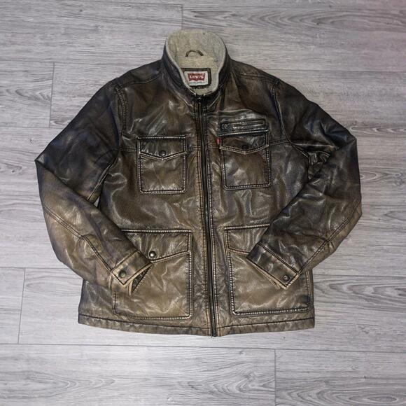 Levi's Men's Faux Leather Sherpa Lined Jacket Size Medium Faded Great Condtion - Picture 1 of 9